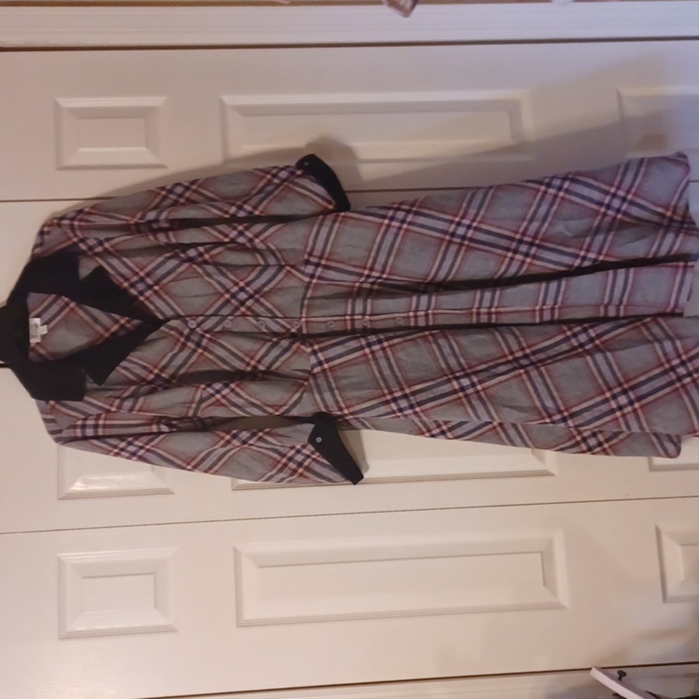 Unique Vintage Gray and Red Plaid Long Sleeve Dress